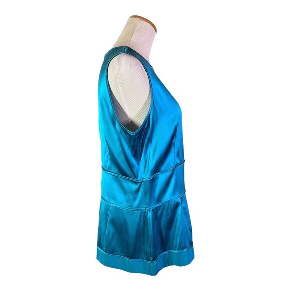 Doncaster Size 12 Teal Silk Sleeveless Satin Top Zip Back - Picture 8 of 12